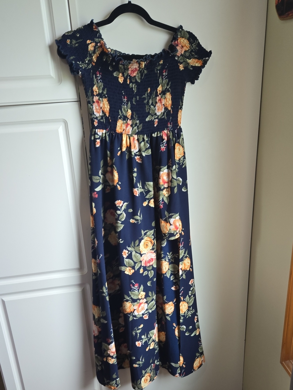 Navy Floral Smocked Maxi Dress/Romper